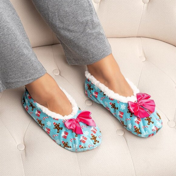 WOMEN'S Bow Blue Sherpa Lining House Slippers - Picture 1 of 2